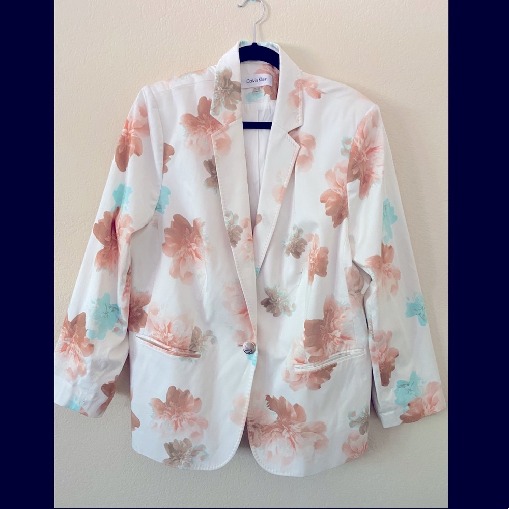 Calvin Klein pastel floral business blazer w/shoulder pads